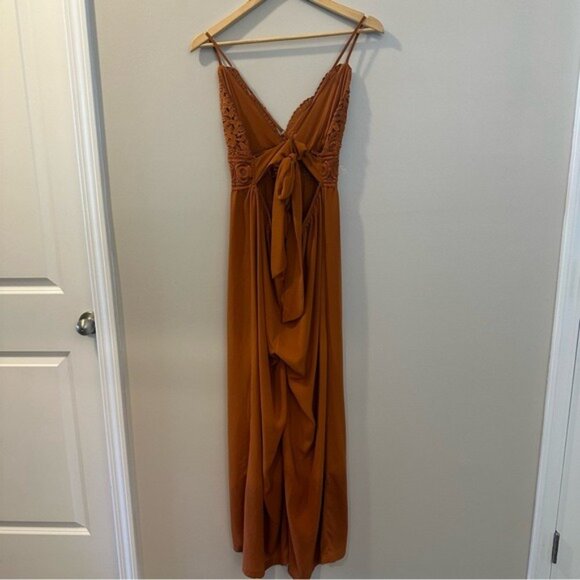 Blashe Burnt Orange Crochet Cross-Back Halter Wide-Leg Jumpsuit Size Large - Picture 5 of 14